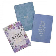 Cargar imagen en el visor de la galería, NOTEBOOK SET 3PC BE STILL AND KNOW PURPLE FLORAL MEDIUM PSALM 46:10