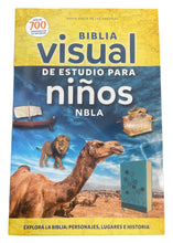 Cargar imagen en el visor de la galería, BIBLIA VISUAL DE ESTUDIO PARA NIÑOS- NUEVA BIBLIA LAS AMERICAS- TAPA BLANDA TURQUESA- EXPLORA LA BIBLIA, PERSONAJES, LUGARES E HISTORIA