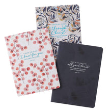 Cargar imagen en el visor de la galería, THROUGH CHRIST NAVY FLORAL LARGE NOTEBOOK SET- PHILIPPIANS 4:13