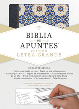 Cargar imagen en el visor de la galería, RVR 1960 BIBLIA DE APUNTES- PIEL FABRICADA Y MOSAICO CREMA Y AZUL LETRA GRANDE