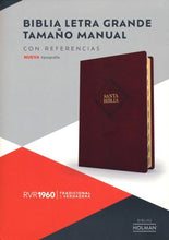 Cargar imagen en el visor de la galería, BIBLIA REINA VALERA 1960- CAFÉ PIEL FABRICADA TAMAÑO MANUAL LETRA GRANDE

