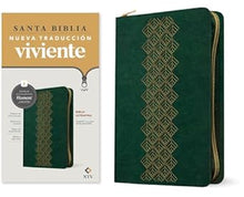 Cargar imagen en el visor de la galería, BIBLIA ULTRAFINA NUEVA TRADUCCIÓN VIVIENTE CON ZIPPER- CON FILAMENT SENTI PIEL VERDE ESMERALDA
