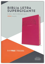 Cargar imagen en el visor de la galería, BIBLIA REINA VALERA 1960 FLORES PIEL ROSADA FABRICADA LETRA SUPER GIGANTE CON REFERENCIAS
