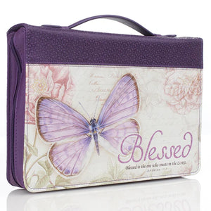 BIBLE COVER FASHION  PURPLE BUTTERFLY PRINTED BLESSED JER 17: 7