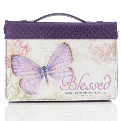 BIBLE COVER FASHION  PURPLE BUTTERFLY PRINTED BLESSED JER 17: 7