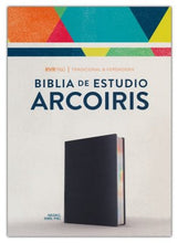 Cargar imagen en el visor de la galería, REINA VALERA 1960 BIBLIA DE ESTUDIO  ARCOIRIS NEGRO SIMIL PIEL
