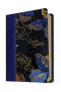 BIBLIA MANUAL NUEVA TRADUCCIÓN VIVIENTE- LETRA GRANDE CON FILAMENT AZUL OSCURO FLORES