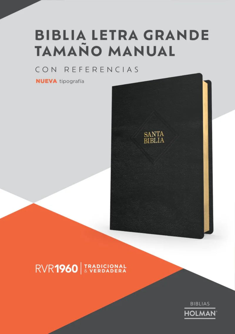 BIBLIA REINA VALERA 1960- NEGRA PIEL FABRICADA TAMAÑO MANUAL LETRA GRANDE