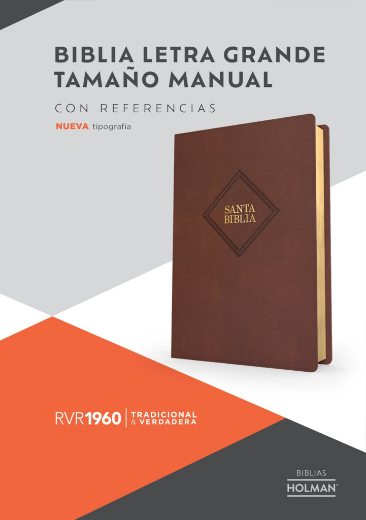 BIBLIA REINA VALERA 1960- CAFÉ PIEL FABRICADA TAMAÑO MANUAL LETRA GRANDE