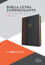 Cargar imagen en el visor de la galería, BIBLIA REINA VALERA 1960 MARRÓN Y NEGRO PIEL FABRICADA LETRA SUPERGIGANTE CON REFERENCIAS
