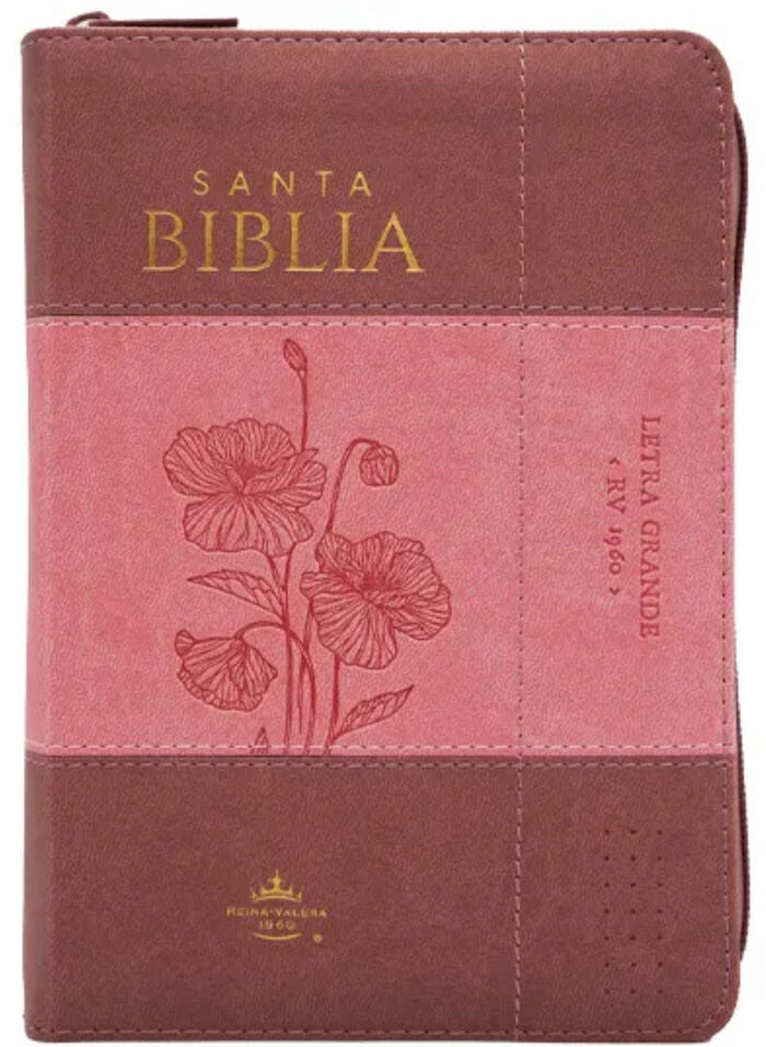 RV1960 SANTA BIBLIA REINA VALERA PIEL FLORAL ROSA FLORES