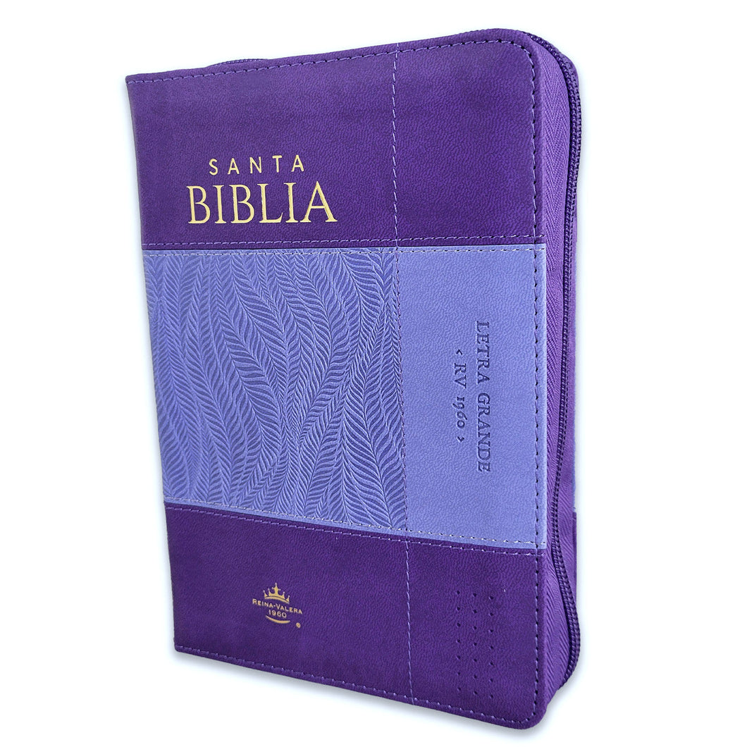 RV1960 SANTA BIBLIA REINA VALERA DOS TONOS LILA IMITACIÓN PIEL ÍNDICE Y CIERRE LETRA GRANDE 12 PUNTOS