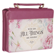 Cargar imagen en el visor de la galería, BIBLE COVER PINK CREAM ALL THINGS ARE POSSIBLE MAT 19:26
