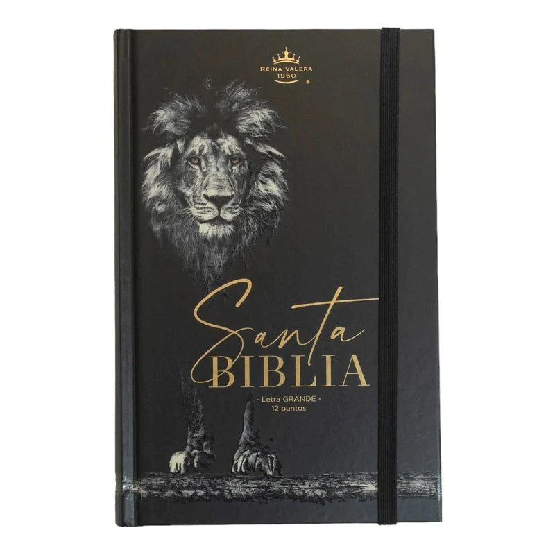 SANTA BIBLIA REINA VALERA 1960- ROSTRO LEÓN LETRA GRANDE Y TIRA ELÁSTICA NEGRA TAPA DURA