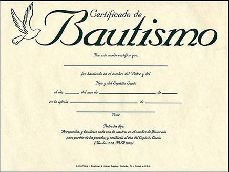 CERTIFICADOS PARA BAUTISMO A UN COLOR 6 UNIDADES
