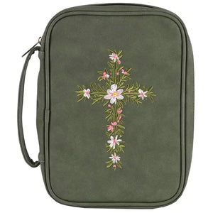 BIBLE COVER EMBROIDERED CROSS GREEN XL