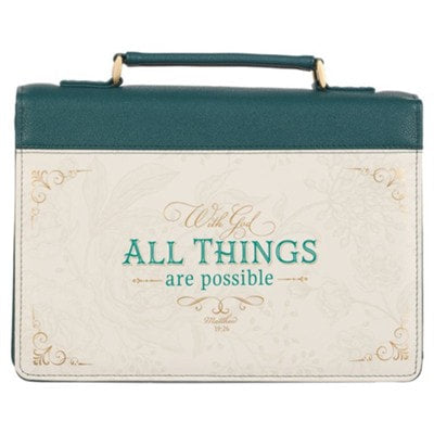 BIBLE COVER FASHION- TEAL WITH GOD ALL THINGS ARE POSIBLE MATTHEW 19:26