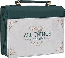 Cargar imagen en el visor de la galería, BIBLE COVER FASHION- TEAL WITH GOD ALL THINGS ARE POSIBLE MATTHEW 19:26
