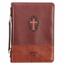 Cargar imagen en el visor de la galería, JOHN 3:16 TWO TONE BROWN FAUX LEATHER WITH CROSS COVER
