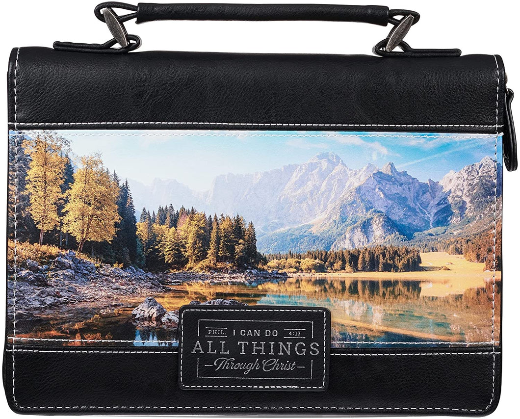 THROUGH CHRIST SCENIC MOUNTAIN GRAY FAUX LEATHER CLASSIC COVER LARGE