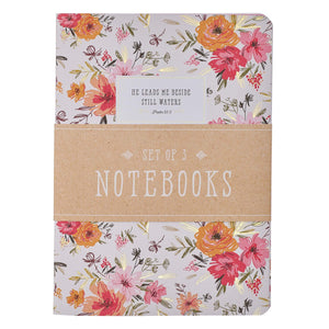 HE LEADS ME PINK FLORAL LARGE NOTEBOOK SET- PSALM 23:2