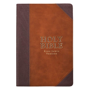 KJV BIBLE THINLINE LARGE PRINT TWO TONE BROWN FAUX LEATHER  X-RIBBON MARKER RED LETTER