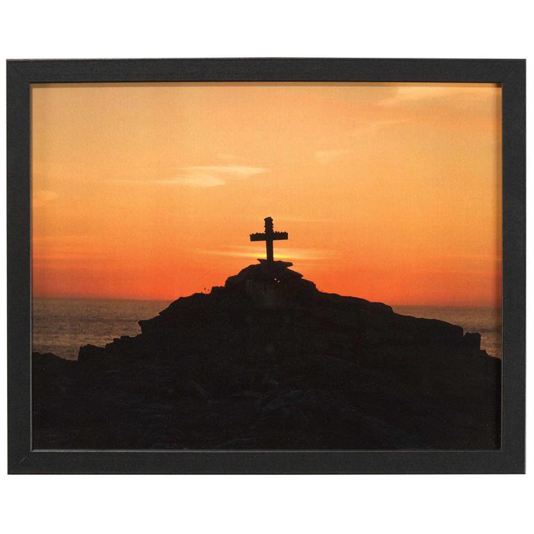 SILHOUETTE OF CROSS WOOD GLASS AND BLACK FRAME