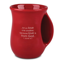 Cargar imagen en el visor de la galería, TAZA DE CERAMICA HANDWARMER MUG LOVED RED 1 JOHN 4:7
